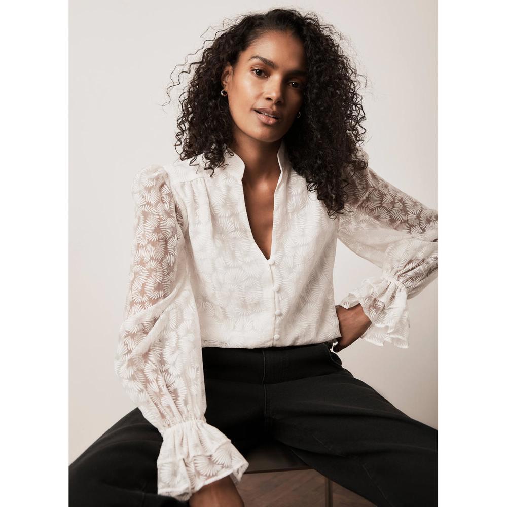 Mint Velvet Cream Ruffle Sleeve Feather Detail Blouse